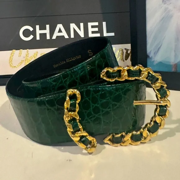 Spectacular vintage Luc Benoit thick genuine crocodile alligator 🐊 belt small s - Picture 2 of 7